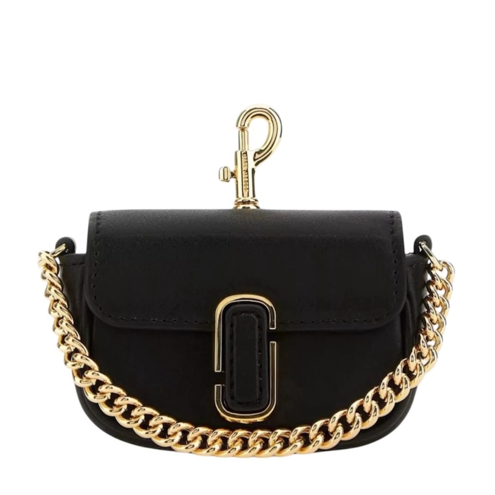 Marc Jacobs Mini Black Leather Crossbody with Gold Chain